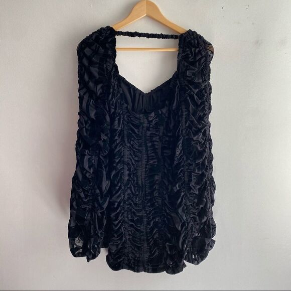 NWT Rotate Birger Christensen black Rikke ruched flocked flare sleeve mini dress - Picture 8 of 9